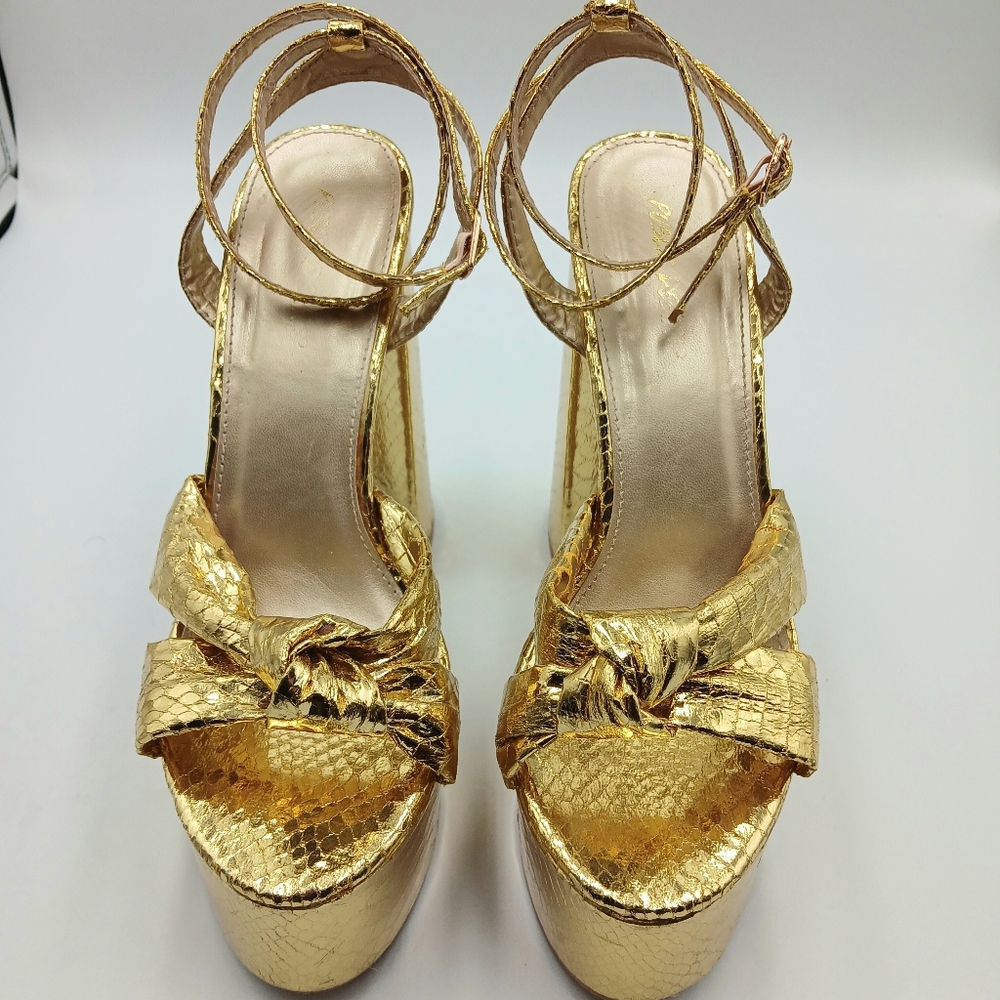 Public Desire Gold Metallic Platform High Heel Sandals - Picture 4 of 9